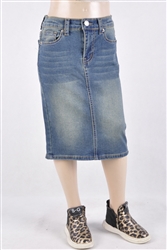 RK-77368KF Vintage Wash girls mid length skirt