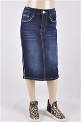 RK-77410KF Dk.Indigo Wash girls mid length skirt