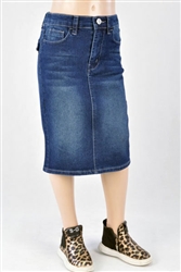 RK-77517K Dk.Indigo Wash girls mid length skirt