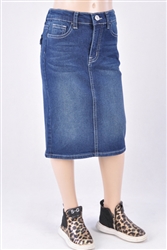 RK-77518K Dk.Indigo Wash girls mid length skirt