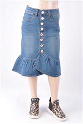 RK-77531KB Vintage Wash girls mid length skirt