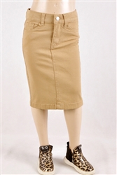 RK-77546KC Khaki girls mid length skirt