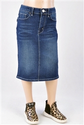 RK-77551K Dk.Indigo Wash girls mid length skirt