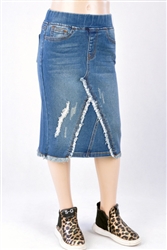 RK-77560K Vintage Wash girls mid length skirt