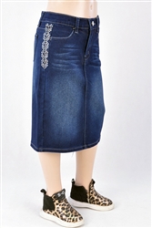 RK-77611K Dk.Indigo Wash girls mid length skirt