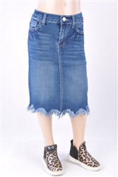 RK-77616K Indigo Wash girls mid length skirt