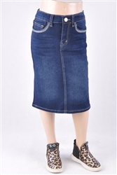 RK-77618K Dk.Indigo Wash girls mid length skirt