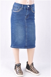 RK-77618K Indigo Wash girls mid length skirt