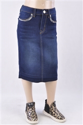 RK-77811K Dk.Indigo Wash girls mid length skirt