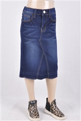 RK-77860KD Dk.Indigo Wash girls mid length skirt