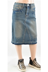 RK-77860KD Vintage Wash girls mid length skirt
