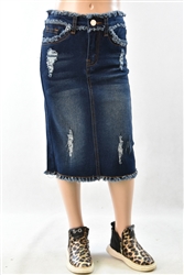 RK-77919KA Dk.Indigo Wash girls mid length skirt