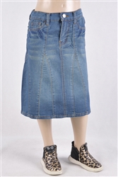 RK-77955K Vintage Wash girls mid length skirt