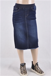 RK-78034K Dk.indigo Wash girls mid length skirt