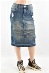 RK-78035K Vintage Wash girls mid length skirt