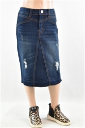 RK-79044K Dk.Indigo Wash girls mid length skirt