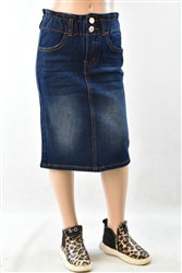 RK-79100K  Dk.Indigo Wash girls mid length skirt