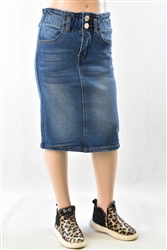 RK-79100K  Indigo Wash girls mid length skirt