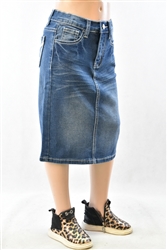 RK-79133KB Indigo Wash girls mid length skirt
