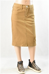RK-79174KA Khaki girls mid length skirt