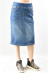 RK-79225K Indigo Wash girls mid length skirt