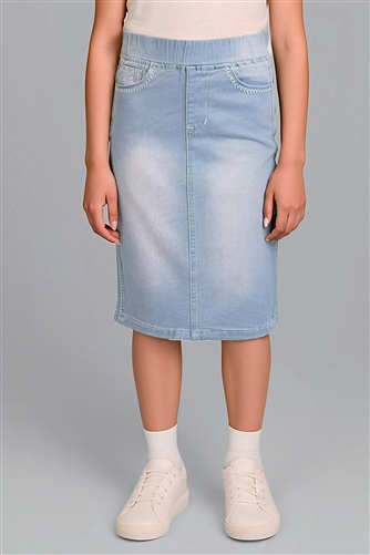 RK-79225KA Lt.Indigo Wash girls mid length skirt