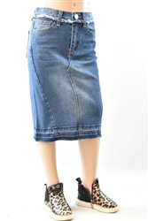 RK-79229K Indigo Wash girls mid length skirt