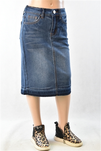 RK-79310K SB Blue Wash girls mid length skirt