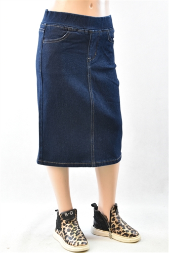 RK-79382K Dk.Indigo girls mid length skirt