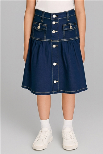 RK-79608K Dk.Indigo girls mid length skirt