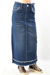 RK-89184K-Dk.Indigo Wash girls long skirt