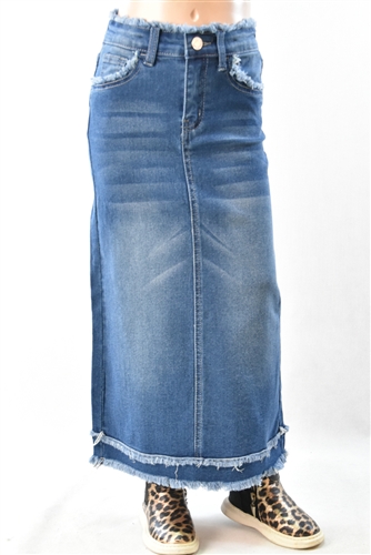 RK-89184K-Indigo Wash girls long skirt