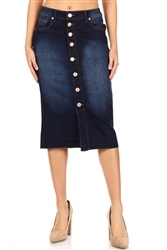 SG-76258C Dk.Indigo Wash calf length skirt