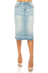 SG-76415M  Lt.Indigo Wash calf length skirt