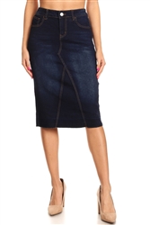 SG-77103D Dk.Indigo Wash middle length skirt