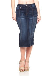 SG-77105E Dark Indigo calf length skirt