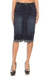 SG-77227G Dk.Indigo Wash middle length skirt