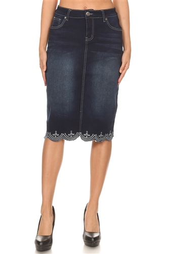 SG-77227H Dk.Indigo Wash middle length skirt