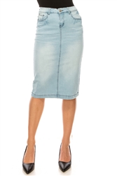 SG-77239AC Lt.Indigo Wash calf length skirt