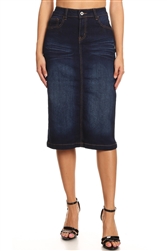SG-77239AD Dark Indigo calf length skirt