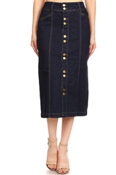 SG-77315A Dk.Indigo calf length skirt