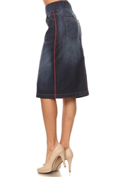 SG-77349 Dk.Indigo Wash middle length skirt