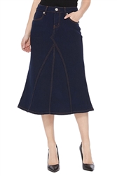 SG-77422 Dk.Indigo calf length skirt