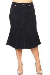 SG-77422X Dk.Indigo calf length skirt