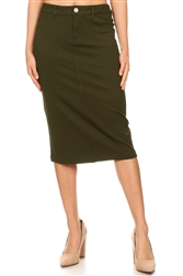 SG-77460 Olive Green calf length skirt