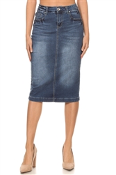 SG-77506A Indigo Wash calf length skirt