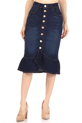 SG-77531B Dk.Indigo Wash calf length skirt