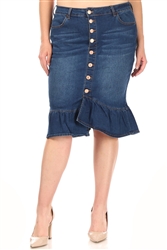 SG-77531XA Indigo Wash calf length skirt