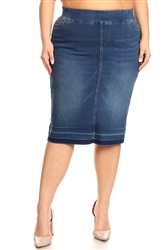 SG-77557XG Indigo Wash calf length skirt
