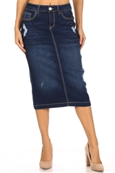 SG-77807A Dk.Indigo Wash calf length skirt